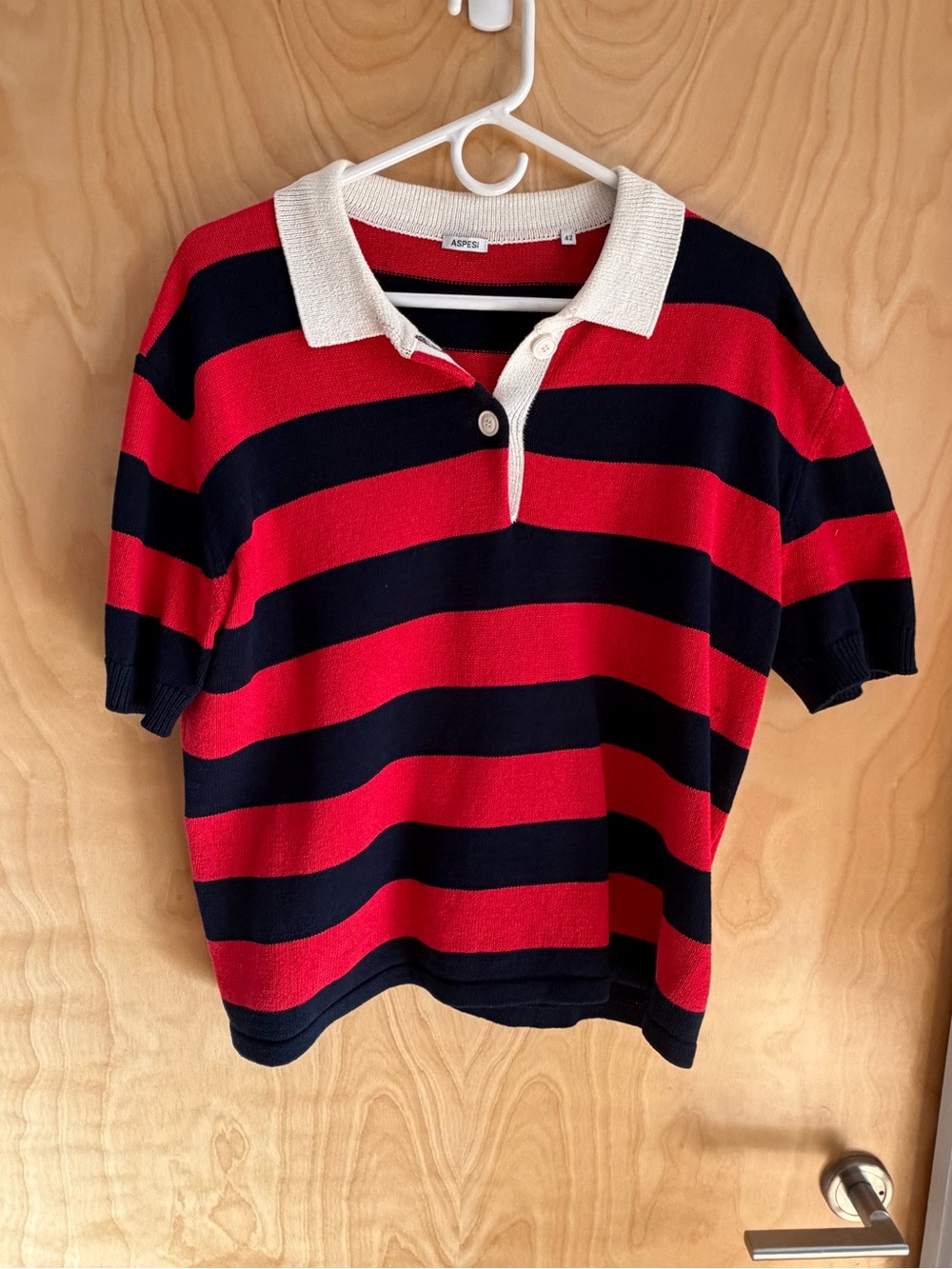 Aspesi Red & Navy Striped Kids Polo with Cream Collar